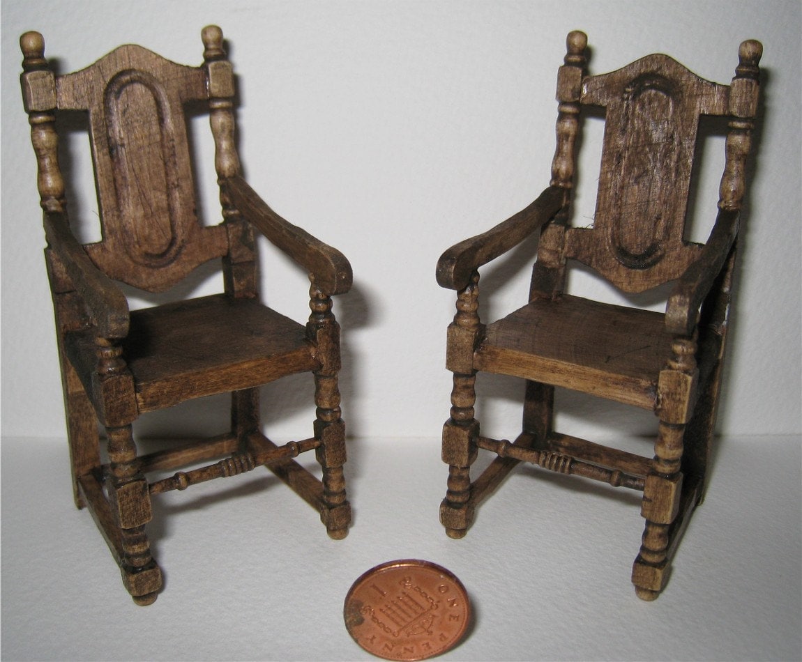 Miniature chairs dollhouse arm chairs dark oak set of Etsy