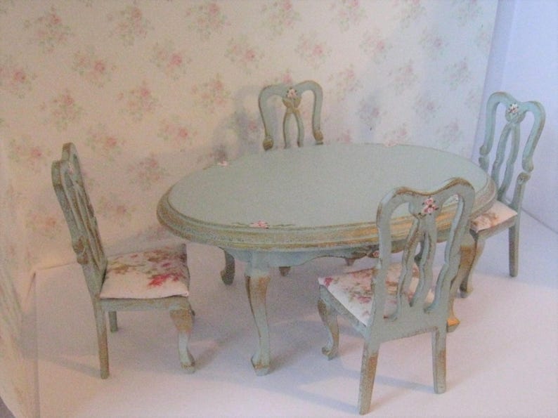 Dollhouse Table Oval Dining Four Chairs Duck Egg Image 0