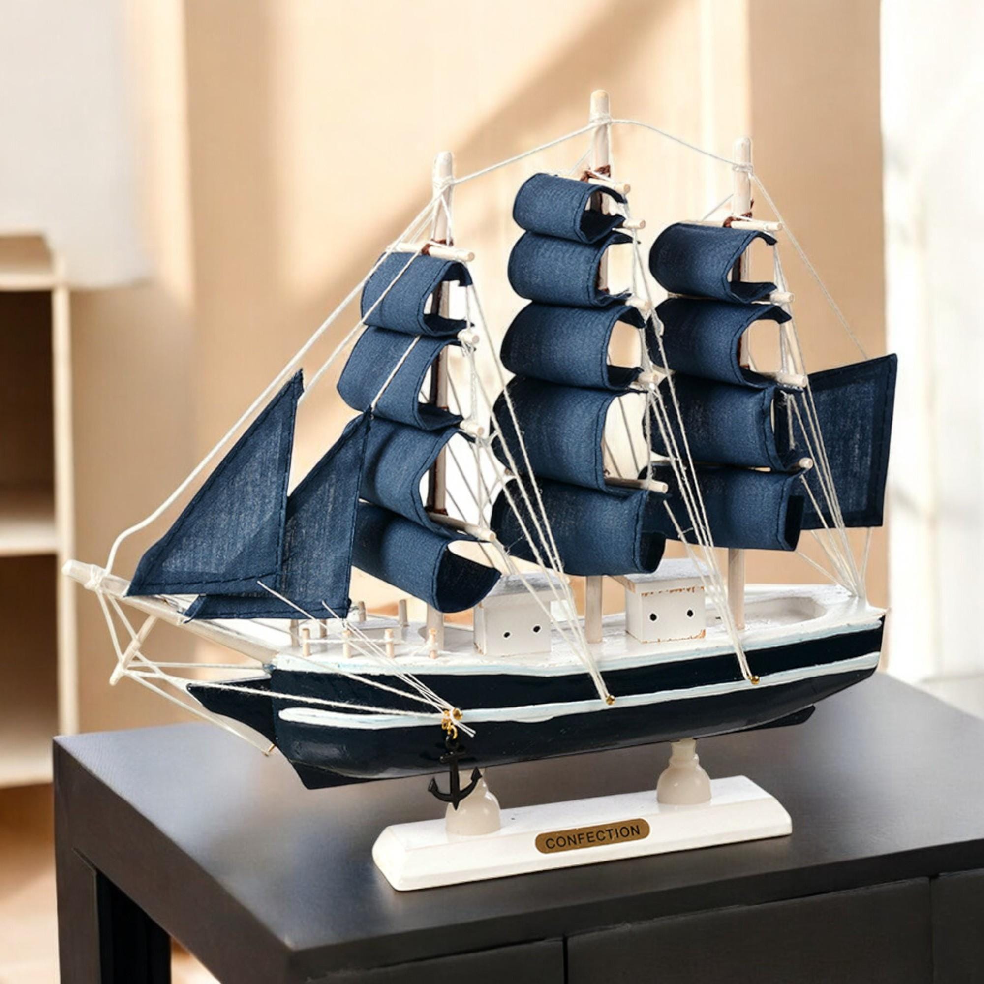 Handmade Wooden Sailing Ship Model: Nautical Mediterranean Decor