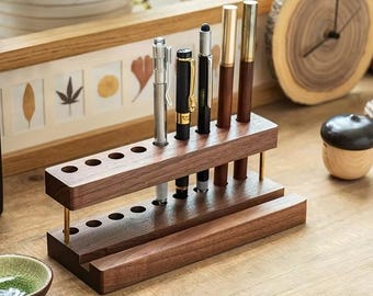 Walnut Wood Desk Organizer: Multifunctional Pen & Phone Stand