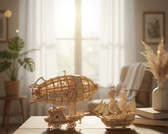 Drewniana układanka 3D sterowca, model steampunkowy DIY