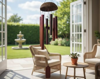 Handmade Bamboo Wind Chimes, Coconut Shell Bird Couple, Garden Decor
