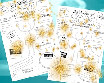 Eindejaarsreflectie voor kinderen | Digitale download | Dagboekpagina | Mijlpalen voor kinderen | Sjabloon jongen en meisje | Jeugdherinneringen | Familie