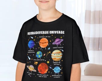 Neurodiverse Universe Kids Shirt: Cartoon Planets, Autism Awareness