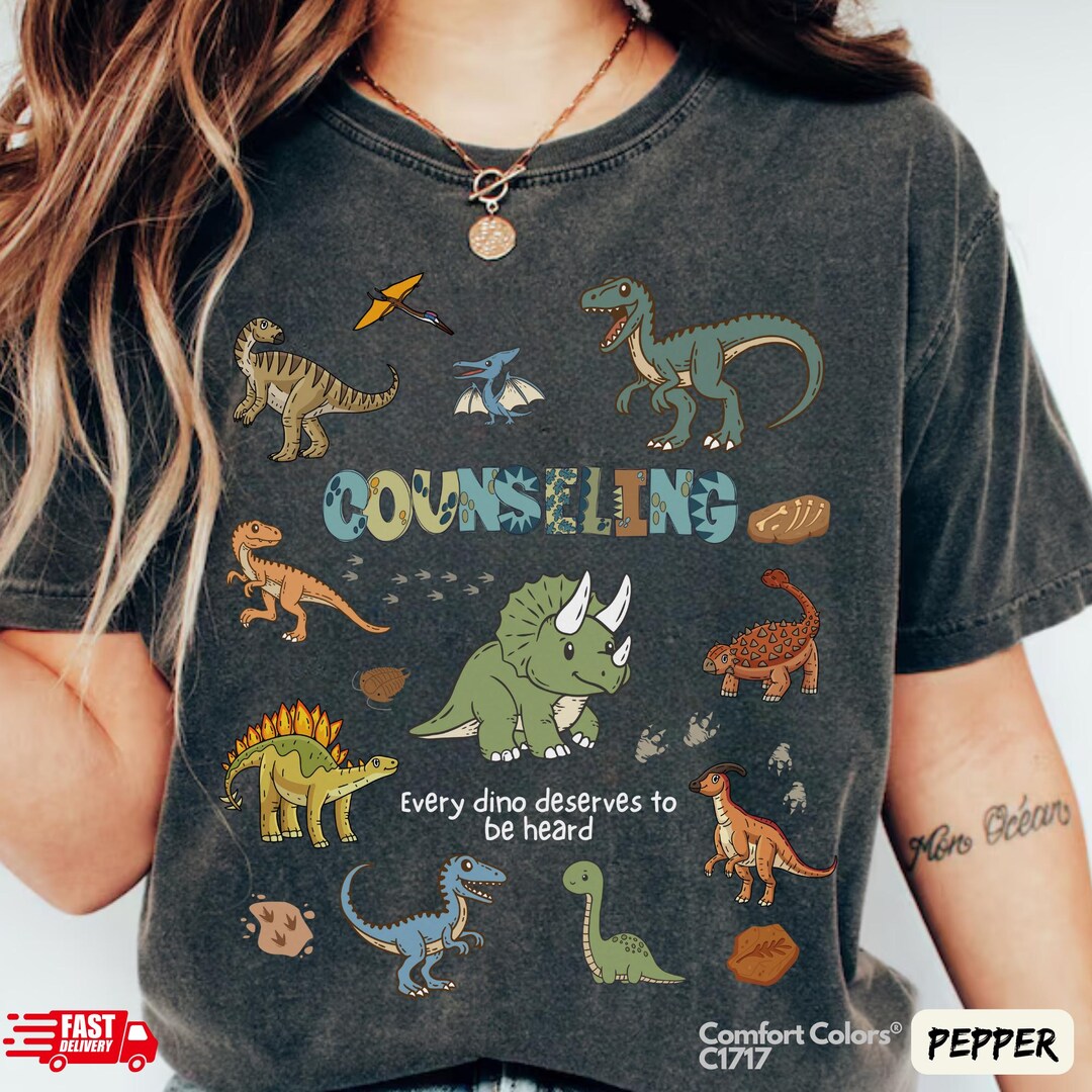 Retro Dinosaur Counseling Comfort Colors T-shirt: School Counselor