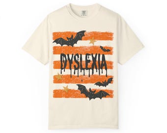 Striped Retro Dyslexia Therapist Halloween Comfort Colors Shirt: Spooky SPED Teacher Literacy Coach Sweatshirt
