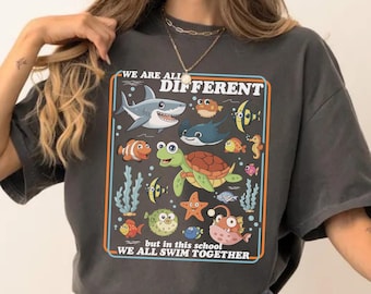 Neurodiverse Sea Creatures We All Swim Together Comfort Colors T-Shirt: SPED Teacher Sweatshirt