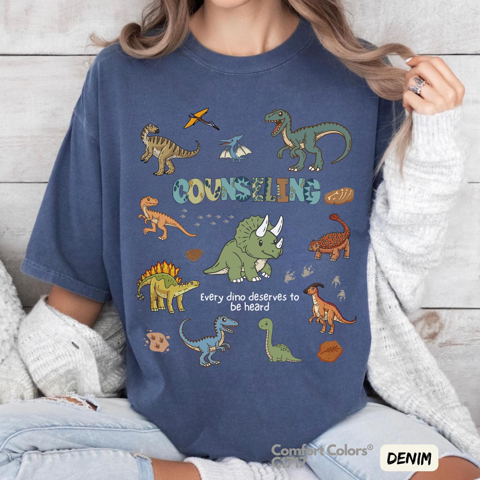Retro Dinosaur Counseling Comfort Colors T-shirt: School Counselor