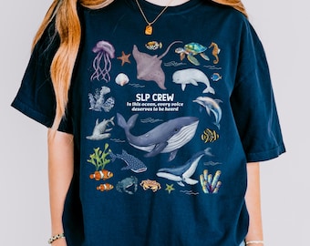 SLP Ocean Animal Comfort Colors T-Shirt: Speech Language Pathologist, SPED Teacher