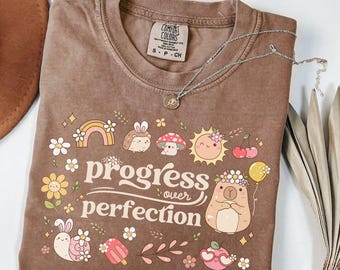 Progress Over Perfection Capybara Comfort Colors T-Shirt: Neurodivergent, Autism Awareness, SPED Teacher Sweatshirt