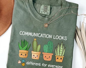 Communication Looks Different for Everyone Cacti Comfort Colors T-Shirt: Speech Therapist SPED Teacher Gift