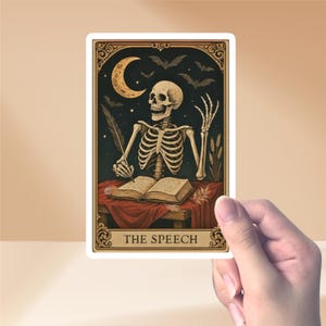 Adesivo per la carta dei tarocchi "The Speech Halloween Skeleton" per logopedisti, insegnanti di educazione fisica, regalo per gli amanti dei tarocchi.