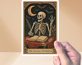 Sozialarbeiter Skeleton Tarot Karte Halloween Aufkleber, MSW, LCSW, Ratgeber Geschenk