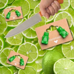 Lime Green Gummy Bear Earrings – Handmade Resin Studs | Cute, Colorful, Hypoallergenic Jewelry for Candy Lover
