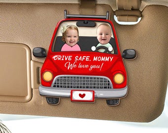 Clip de visera de coche de madera con foto personalizada: clip de visera de coche Drive Safe, clip de visera solar, regalo del día del padre para papá, cara divertida personalizada con niño