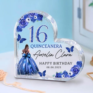Quinceanera Party Gift With Custom Name, Personalised 16th Birthday Gift Plaque, Birthday Keepsake Gift, 16th Birthday Gifts, Heart Plaque