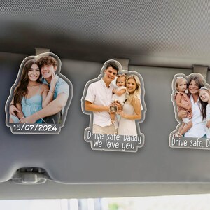 Personalized Father&#39;s Day Gift For Dad, Custom Photo Car Visor Clip, Dad And Kids Photo Family Gift, Drive Safe Daddy, Gift for Grandpa Dad