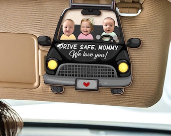 Drive Safe Daddy - Personalisiertes Foto Holzauto Visierclip, Geschenk für Ehemann, Vatertag, lustiges Papa Geschenk, benutzerdefiniertes lustiges Gesicht mit Kindern
