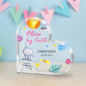 Taufgeschenk Junge, personalisiertes Taufgeschenk, Weltraum Astronaut Themed, Junge oder Mädchen Taufe Geschenk, Baby Widmung Geschenk, Taufe Andenken