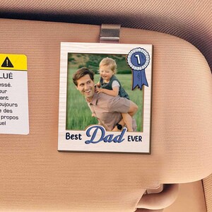 Custom Photo Car Visor Clip, Best Dad Ever Personalized Picture Frame, Dad Photo Sun Visor Clip, Gift for Dad from Son, Drive Safe Papa Gift
