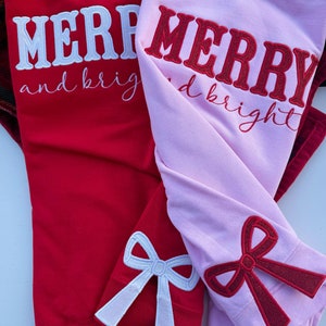 Merry and Bright Embroidered Bow Sweatshirt, Side Bow Applique Sweatshirt, Christmas Bow Sweatshirt, Glitter Christmas Sweatshirt.