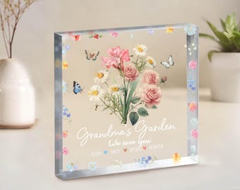 Personalized Gifts for Mom, Custom Acrylic Plaque, Mother's Day Gift, Grandma's Garden, Birth Month Flower Gift, Grandkids Names Floral Gift