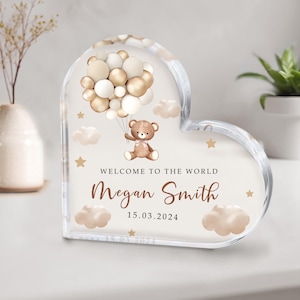 Personalised New Baby Plaque, Welcome To The World Keepsake, Baby Name Plaque, Teddy Bear Baby Announcement, Newborn Gift, New Parents Gifts