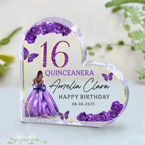 Aandenken 16e verjaardag - gepersonaliseerde acrylplaat, gepersonaliseerd Sweet 16-feestcadeau, verjaardagscadeau voor haar, Quinceañera-feestgunst