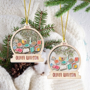 Custom bookshelf ornament, Custom books ornament, Custom book club gift, book ornament,Christmas bookish gift, book lover gift, Reader gift
