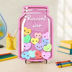 Gepersonaliseerde hartbeloningpot voor kinderen, beloning aangepaste naam, kleurrijk klasdecor, cadeaus voor leraar, koelkastmagneet, educatief cadeau
