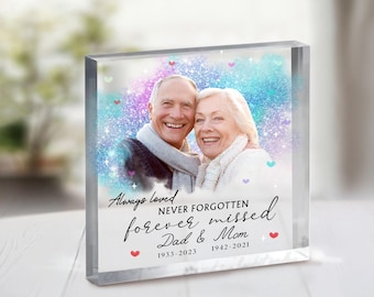 Personalized Dad Mom Acrylic Plaque Memorial Gifts, Custom Memorial Photo Plaque, Loss of Loved Mom Dad Remembrance Gifts, Table Decor