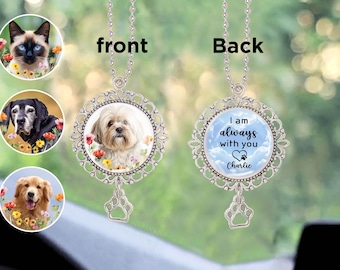 Pet Photo Angel Wings Memorial Hanging Charm, Pet Loss Rear View Mirror Memorial Keepsake, Dog Memorial Photo Ornament, Pet Remembrance Gift