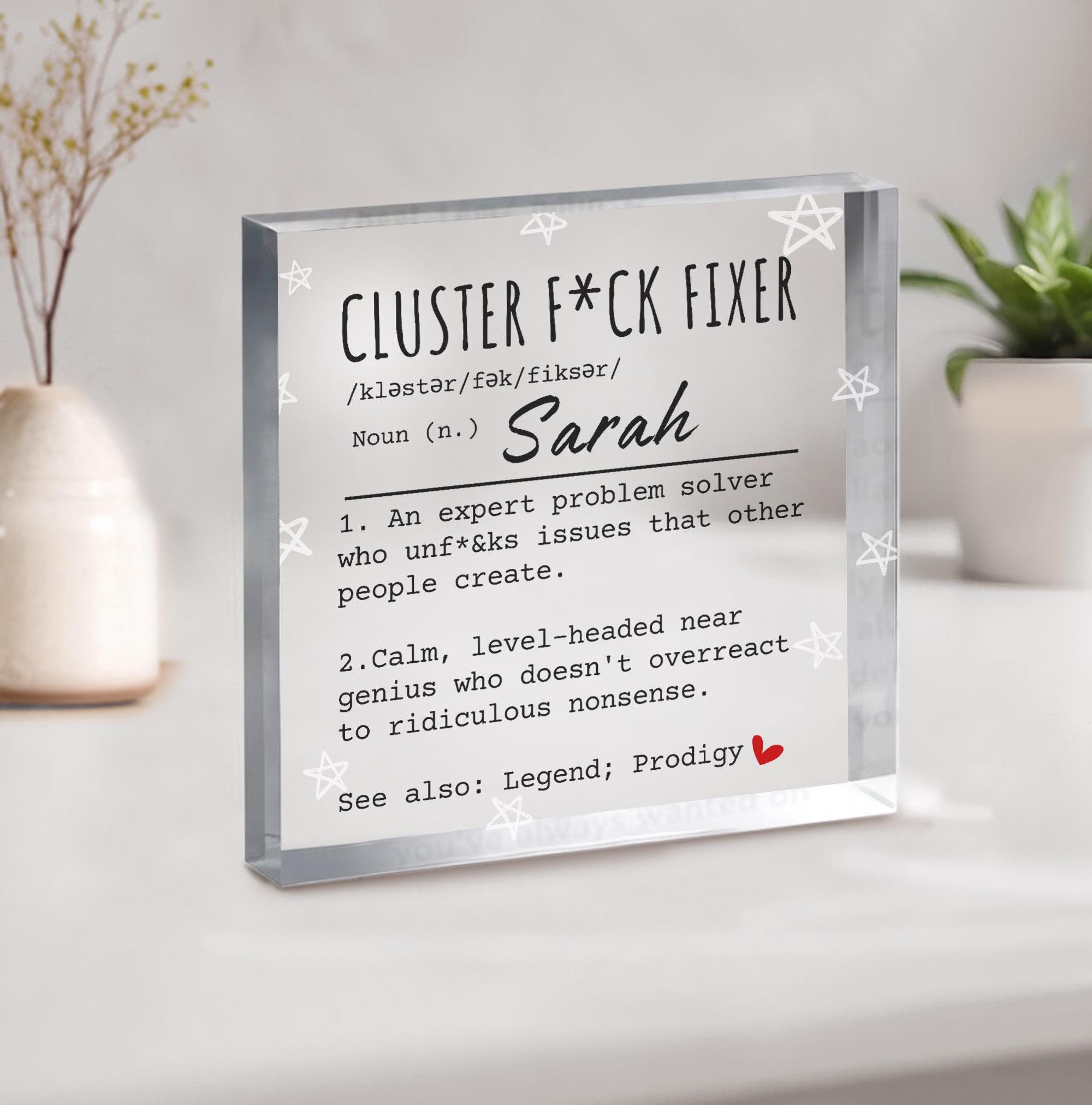 Custom Funny Office Gift, Cluster Fuck Definition Plaque, Coworker Gift, Cluster Fuck Fixer, Boss gift, Funny Retirement Gift, Gift for Her