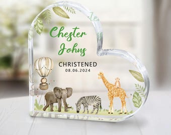 Personalised Christening Gift, Safari Animals Plaque, Christening Keepsake, Gift for New Baby, Baptised Gift, Baptism Gifts, Jungle Animal