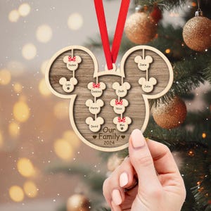 Disney Christmas Ornament, Custom Disney Family Ornament 2024, Wood Ornament Keepsake, Mickey ear ornament, Baby christmas ornament