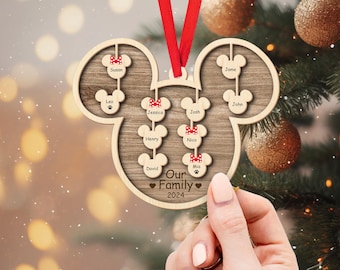 Disney Christmas Ornament, Custom Disney Family Ornament 2024, Wood Ornament Keepsake, Mickey ear ornament, Baby christmas ornament