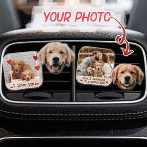 Clip de ventilation de voiture personnalisé, décoration de clip de ventilation de voiture acrylique personnalisée chat chien, cadeau personnalisé Polaroid de voiture suspendu pour petit ami