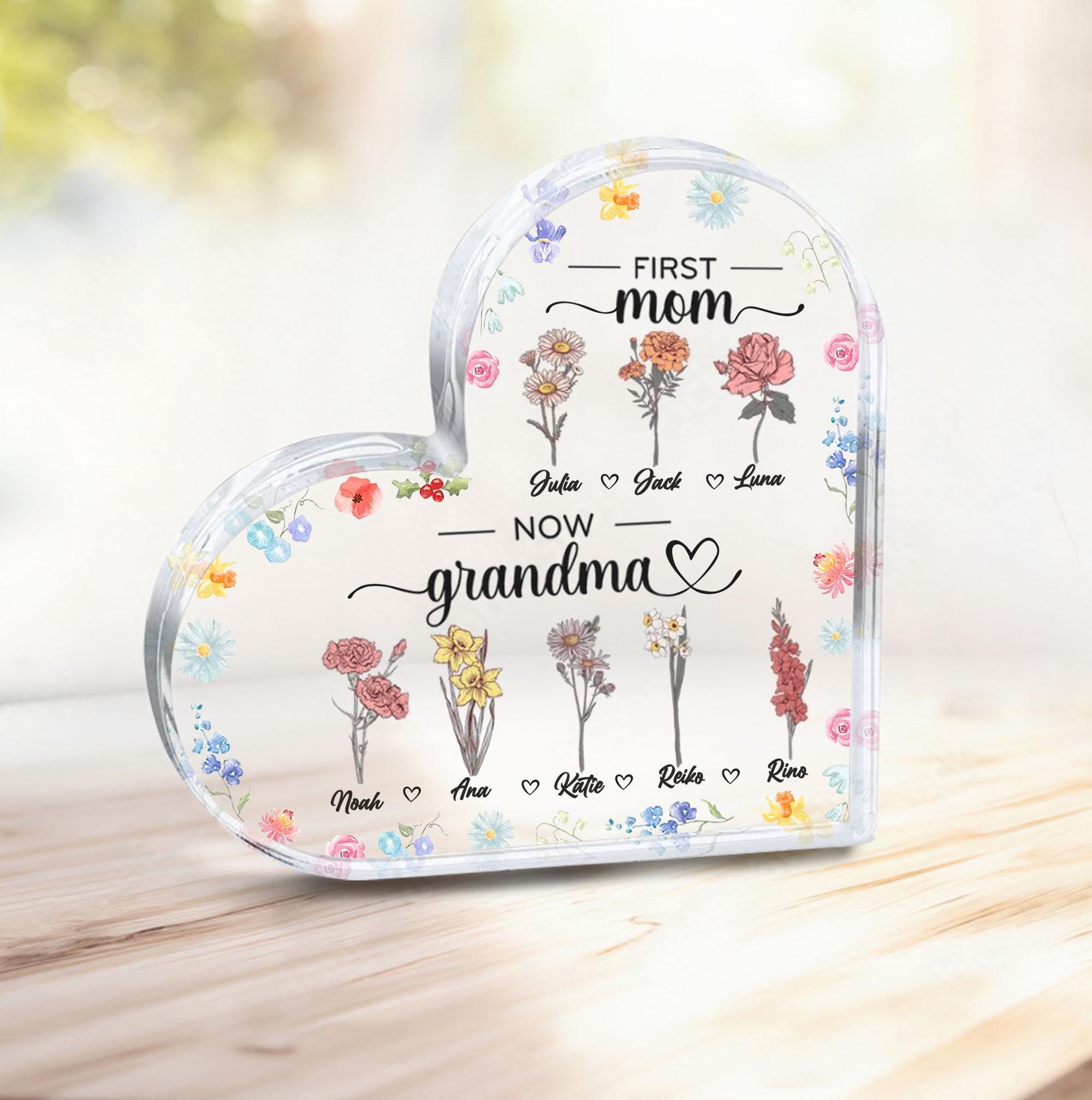 Personalized First Mom, Now Grandma Heart Acrylic Plaque, Birth Month ...