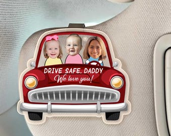 Personalisierter Auto-Visierclip für Papa, benutzerdefiniertes Photo Drive Safe-Geschenk von Kindern, Vatertags-Autozubehör, Wir lieben dich Papa Foto-Autohalter