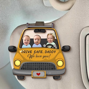 Personalized Father&#39;s Gift For Dad, Custom Car Visor Clip, Husband Gifts, Daddy Gifts, Drive Safe Visor Clip, Custom Funny Kids Face Gift