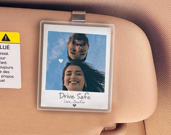 Foto Auto Visierclip, Sonnenblende Clip nach Maß, personalisierte Foto Auto Dekoration, Polaroid Foto für Auto, Paargeschenk, Geschenk für Freund
