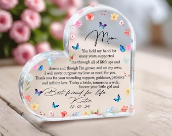 Regalo personalizado para la madre de la novia, placa acrílica personalizada con dibujo de madre e hija, regalo de bodas para mamá, regalo para la madre de la novia.