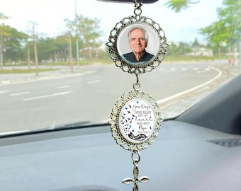 Personalized Memorial Car Charm with Photo, Rearview Mirror Ornament for Loss of Dad Grandpa, Custom In Loving Memory Gift, Bereavement Gift