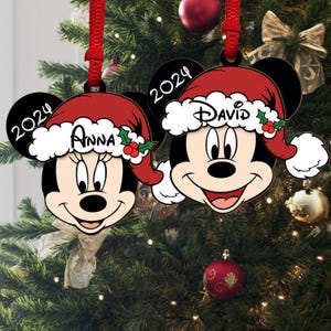 Personalized Mickey Minnie Christmas Ornament, Custom Kids Name Ornament, Disney Ornament, Family Christmas Tree Hanging Ornament Gifts 2024