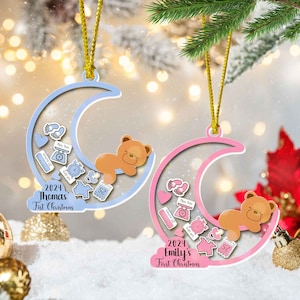 4D Shake Babies Ornament, Personalized Baby&#39;s First Christmas Ornament 2024, Baby 1st Christmas 2024 Ornament, Custom Baby Name Gift