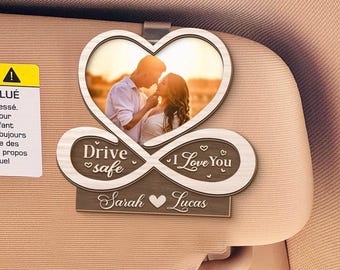 Conduzca con seguridad: clip para visera de coche personalizado, clip para visera solar con foto, regalos para parejas, regalo de aniversario para novio, regalo para esposo, regalo para él