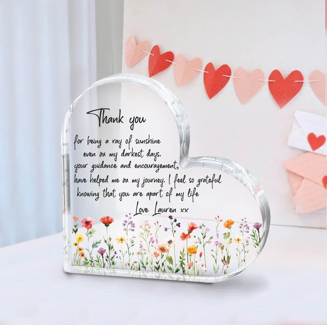 Thank You Gift, Personalised Thank You Heart Acrylic Plauqe, Thank You ...
