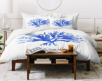 Duvet Cover + Shams / Nautical Blue and White Beachy Bedding