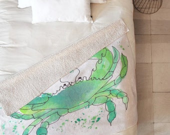 Seafoam Green Crab Sherpa Throw Blanket / Beachy Blanket