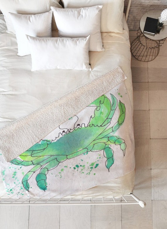 Seafoam Green Crab Sherpa Throw Blanket Beachy Blanket Etsy